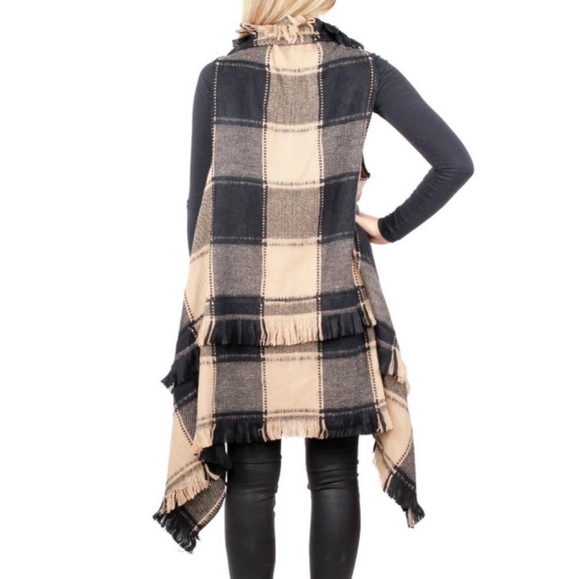 Plaid Divas Limited Shawl Fringe Cardigan NWT - Picture 2 of 3